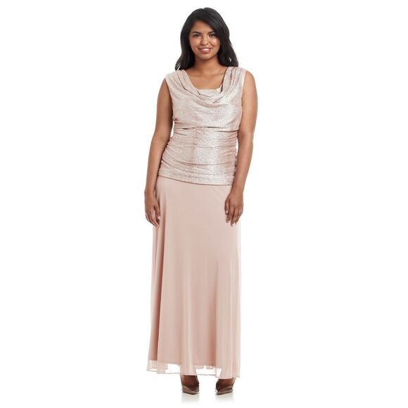 New! R&M RICHARDS Women's Plus Size Shimmery Chiffon Skirt Dress Color Blush - Picture 3 of 5
